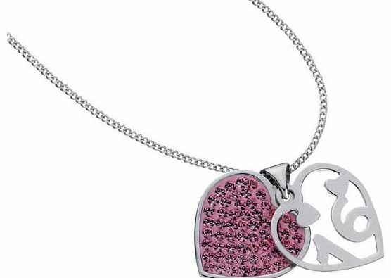 Silver Pink Crystal 16th Heart Pendant