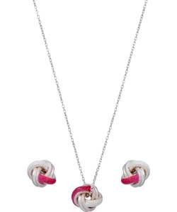 Sterling Silver Pink Knots Pendant and Earring Set