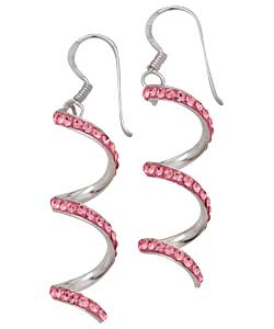 Silver Pink Spiral Dropper Earrings