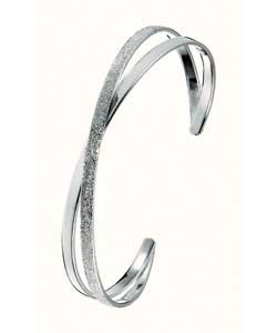 Sterling Silver Plain and Moondust Crossover Bangle