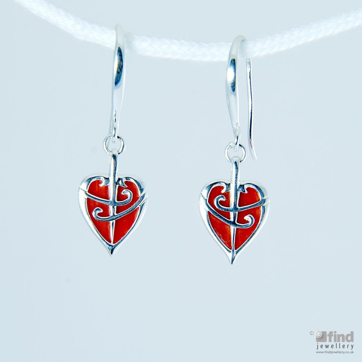 Sterling Silver Red Heart Drop Earrings