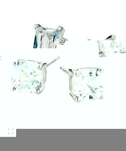 Sterling Silver Special Cut Cubic Zirconia Stud Earrings