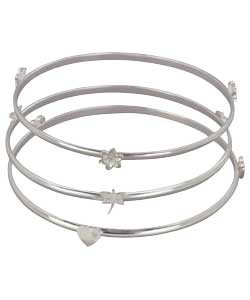 Sterling Silver Stacking Bangles-Heart, Flower and Dragonfly