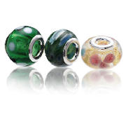 Silver Yellow/Green Glass Charm 3 Pack