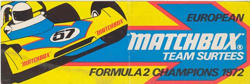 Matchbox Team Surtees Car Formula 2 Champions 1972 Sticker (20cm x 7cm)