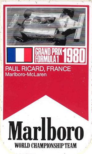 Paul Richard 1980 Team Marlboro McLaren Event Sticker (8cm x 14cm)