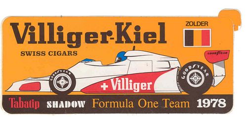 Villiger-Kiel Swiss Cigars Shadow F1 Team 1978 Zolder Sticker (16cm x 7cm)