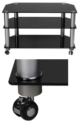STUK 1401 - Black Glass TV Stand with Castors