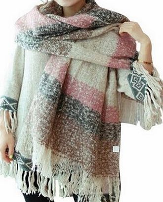 StillCool Women Scarf Mohair New Thick sweater shawl Moose Fringe (PINK)