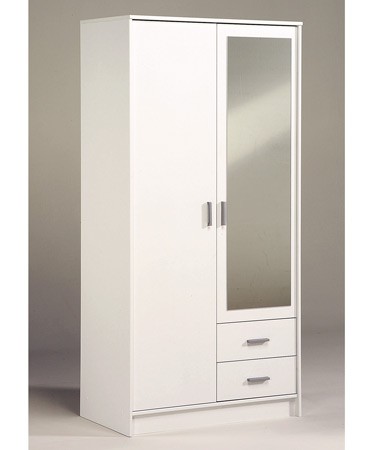 White Wardrobe with Drawers and Mirror