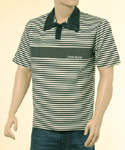 Mens Navy & Cream Stripe High Fold-Over Neck Short Sleeve T-Shirt