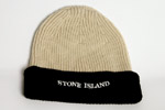 Stone Island Mens Stone Island Beige & Black Fine Ribbed Wool Hat