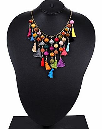 Christmas Gifts Alluring Hand Crafted Beaded Bib Necklace with Thread Trimmings