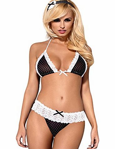 StrawberryGum Servanta Luxury Bra Top, Headband and Matching Brief Set (S/M - (UK 6 to 10), Black/White)