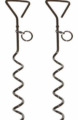Pair Of Dog Tether Anchor Cable Lead Camping Spiral Ground Awning Peg Heavy Duty