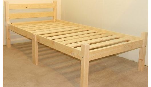 Single 3ft Wooden Pine Bed Frame - Can be used by Adults - Strong siderail support legs included