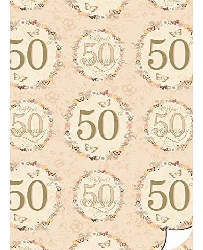 Studio Line 2 Sheets Golden 50th Wedding Anniversary Wrapping Paper 