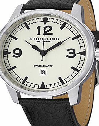 Stuhrling Original Aviator Tuskegee Condor mens quartz Watch with beige Dial analogue Display and black leather Strap 1129Q.02