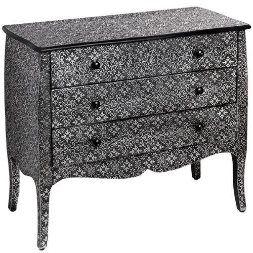 Style-A-Room MARRAKESH BLACK AND SILVER METAL EMBOSSED 3-DRAWER CHEST OF DRAWERS ** FULL RANGE OF MATCHING FURNITURE IS AVAILABLE FOR BEDROOM, LIVING ROOM, KITCHEN, DINING ROOM, BATHROOM 
