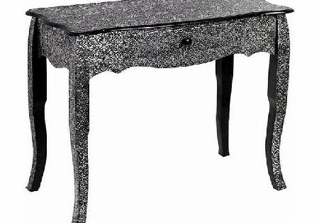 MARRAKESH BLACK AND SILVER METAL EMBOSSED SOFA CONSOLE SIDE TABLE WITH ONE DRAWER ** FULL RANGE OF MATCHING FURNITURE IS AVAILABLE FOR BEDROOM, LIVING ROOM, KITCHEN, DINING ROOM, BATHROOM amp; HALL *