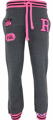 Style Divaa Ladies Baseball Tracksuit Jogging Bottoms In Flo Pink 