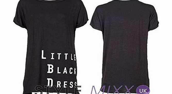 Style Mixx  Womens Celeb Little Black Dress Print Slogan T Shirt Shift Little Black Dress (ML 12-14)