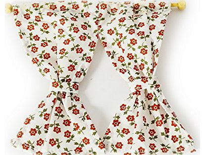 New 12th Scale Dolls House Miniature Red & White Floral Curtain