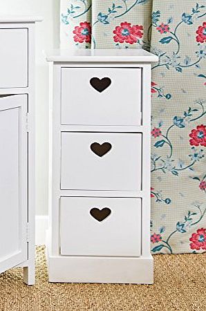 New Shabby Chic White Wood Frame Storage Unit Drawers With Heart Cut Out Detail