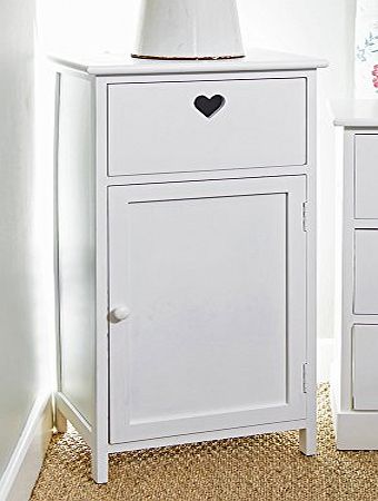 New White Wooden Bedside Storage Unit Cabinet w. Heart Cut Out Door