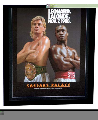 SUGAR RAY LEONARD V LALONDE and#8211; framed fight poster and8211; 7 November 1988