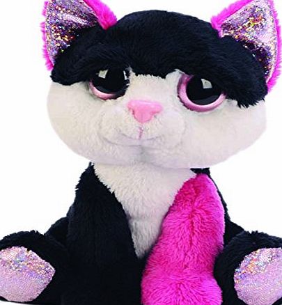 Suki Gifts Lil Peepers Fun Diva Black and Pink Cat Plush Toy with Pink Sparkle Accents (Medium, White/Black/Pink)