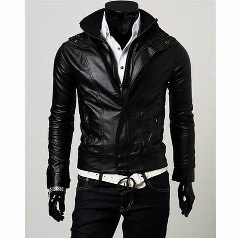 Summer River London Stylish Dual Zip Short Mens Slim Fit Faux Leather Casual Jacket LJ002 (UKS, BLACK)
