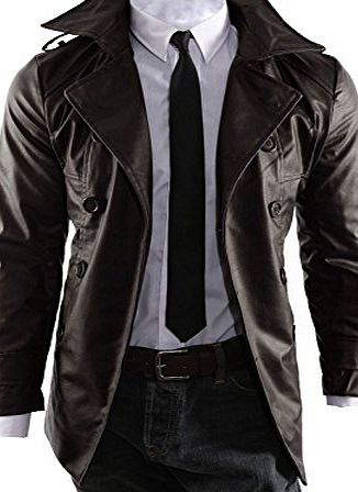 New Stylish 2013 Collection Long Mens Slim Fit Artificial Leather Jacket LJ001 (TAG M=UK S (CHEST 41``), BLACK)