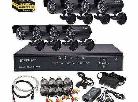 SUNLUXY 8CH H.264 CCTV DVR Video Recorder Home Security System 8x 600TVL Indoor Outdoor Surveillance Cameras