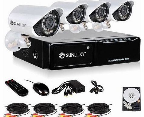 CCTV Security System 4 Channel H.264 DVR Recorder 600TVL IR Day Night Vision Bullet Waterproof Outdoor Video Surveillance Camera Kit with 500G Hard Drive