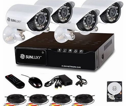SUNLUXY Home CCTV System 8 Channel H.264 Video Surveillance DVR Recorder 4 Waterproof Outdoor 600TVL IR Day 