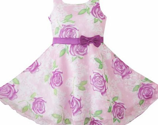 Sunny Fashion BN91 3 Layers Girls Dress Puple Flower Pageant Wedding Child Clothes Size 4-5
