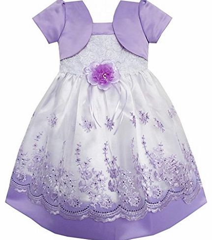 CX74 2-in-1 Girls Dress Purple Pageant Lace Flower Wedding Party Kids Clothes Size 4-5