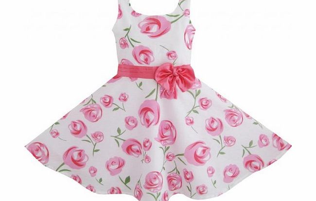 Sunny Fashion Girls Dress Pink Rose Flower Wedding Pageant Child Clothes Size 4-5 Years