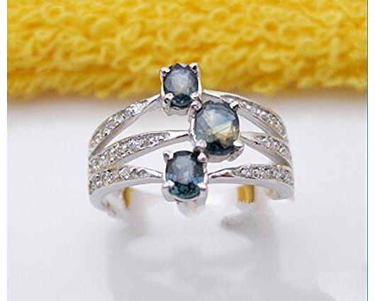 5*4mm*3 Pretty Sapphire Gem stone 925 Sterling pure Silver platinum white gold plated ring 042