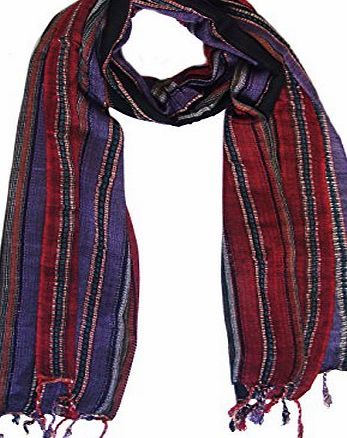 Super India Store Versatile Womens Scarf ``Multi Wide Stripes`` Lining vibrant wrap for women -INDIAN MAROON - PURPLE