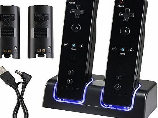 SuperStore_Electronics Dual Charging Station Charge Dock Stand with 2 Rechargeable Battery Packs plus amp; LED Light for Wii Remote Control(Black)