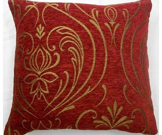 Supplied by Maple Textiles Luxurious Red/Wine Chenille Cushion Cover with Gold Regency Design in Small