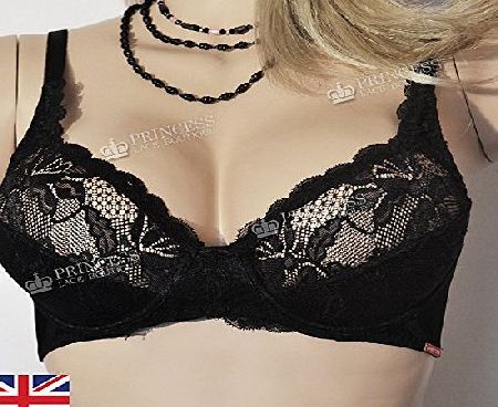 supplied by princess lace boutique BRA-40B/C, LACE BLACK BRA, LACE NON PADDED SEE THROUGH