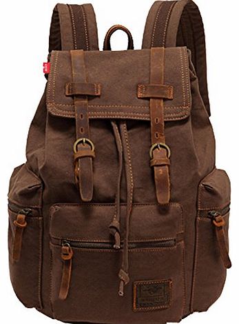 Brand New Vintage Men Casual Canvas Leather Backpack Rucksack Bookbag Satchel Hiking Bag (Coffee) (1pcs)