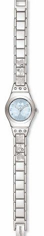 Swatch Ladies Flower Box Blue Dial Stainless Steel Bracelet Watch
