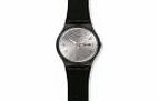 Swatch Silver Friend Black Silicone Strap Watch
