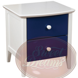 Sweet Dreams Kipling 2 Drawer Bedside Cabinet in Blue and White finished Rubberwood