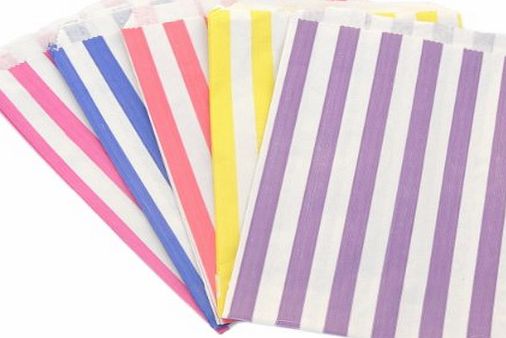 Swoosh Supplies 50 x Mixed Colours amp; White Stripe / Striped Paper Sweet Party Bags - 7`` x 9``