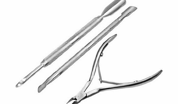 SWT 3 PCS Stainless Steel Nail Cuticle Spoon Pusher Remover Cutter Nipper Clipper Set